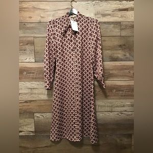 NWT Geometric Slim Button Front A-Line Bow Tie DOWNEAST Shirtdress Small S Dress